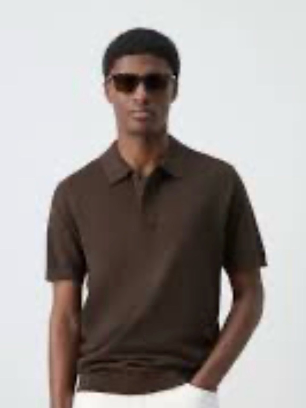 Mango knit organic cotton collared polo brown S